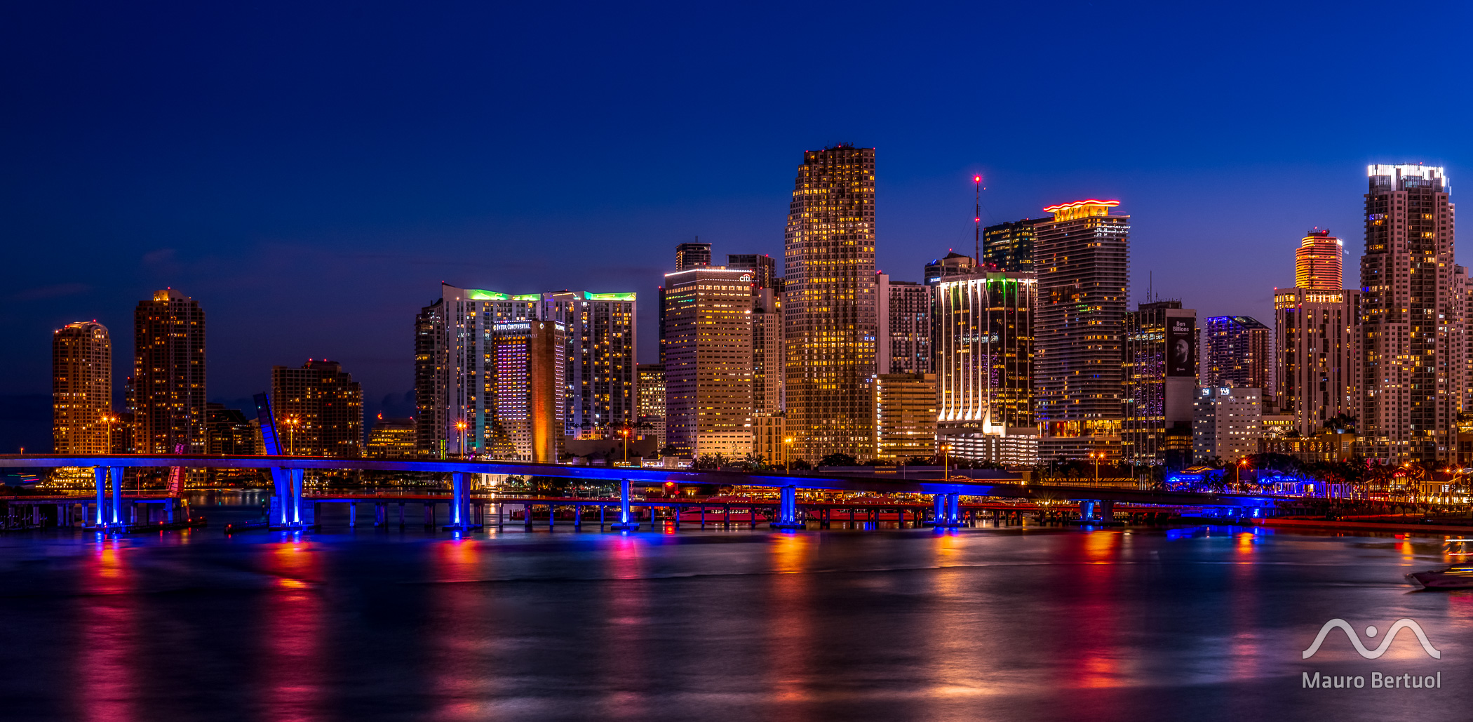 Downtown Miami nightscape as seen from McArthur Causeway, Miami